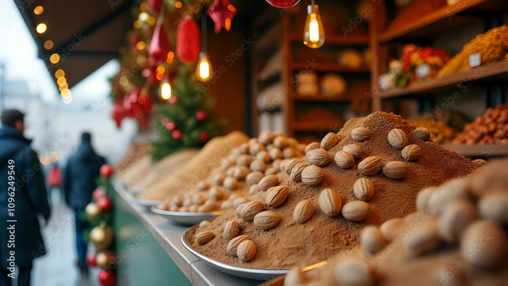Fototapeta premium Festive Walnut Market Stall