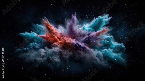 A vibrant explosion of colorful clouds in a dark cosmic backdrop, evoking a sense of wonder and the beauty of the universe.