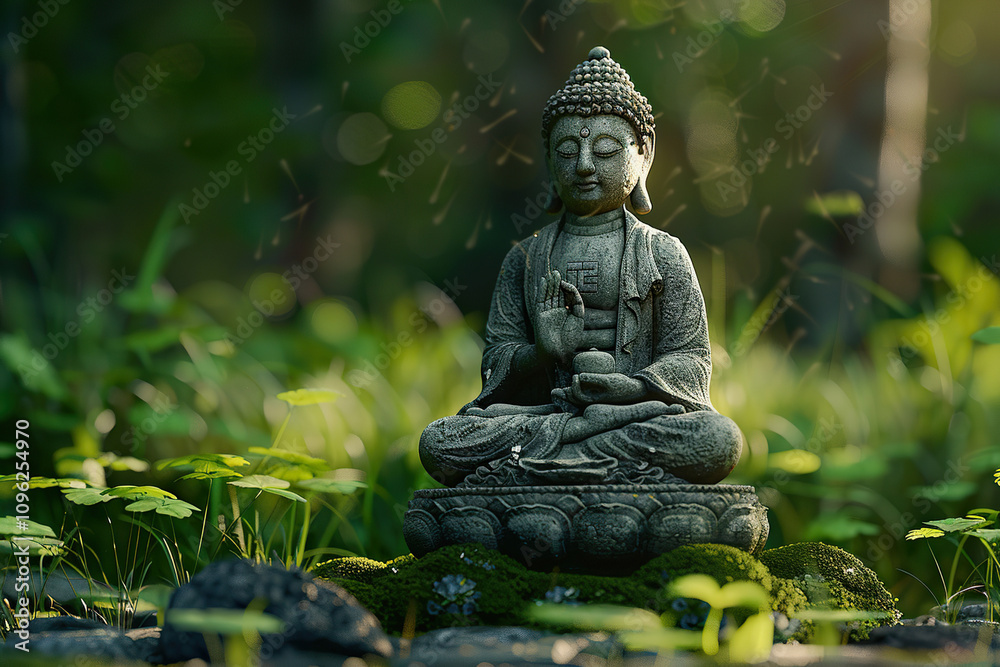 Beautiful greeting card with ancient statue great Buddha to bright holiday composition Beautiful greeting card with ancient statue great Buddha to bright holiday composition