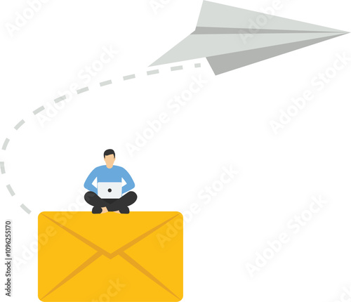 Businesswoman sends a business letter. Flat modern vector illustration.

