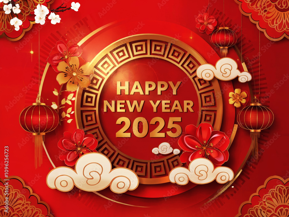 Red and gold Chinese New Year 2025 greeting card.. Red and gold Chinese New Year 2025 greeting card..