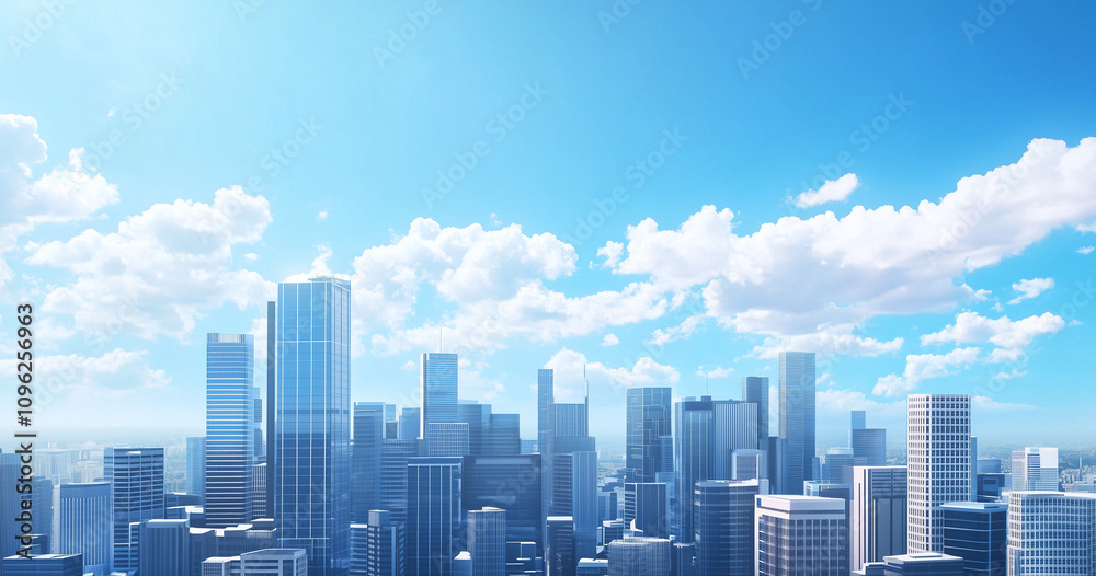 Fototapeta premium Modern Skyline with High-Rise Office Buildings under Blue Sky