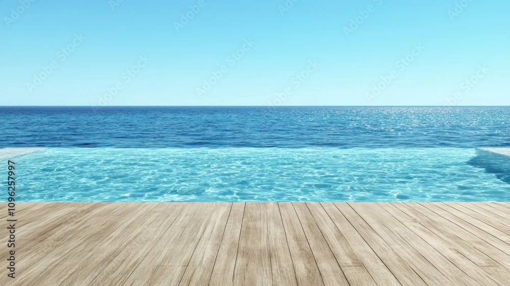 Fototapeta premium Serene ocean view infinity pool coastal retreat bright day tranquil atmosphere