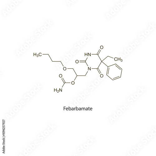 Febarbamate flat skeletal molecular structure Barbiturate drug used in Anxiety, Insomnia treatment. Vector illustration scientific diagram.