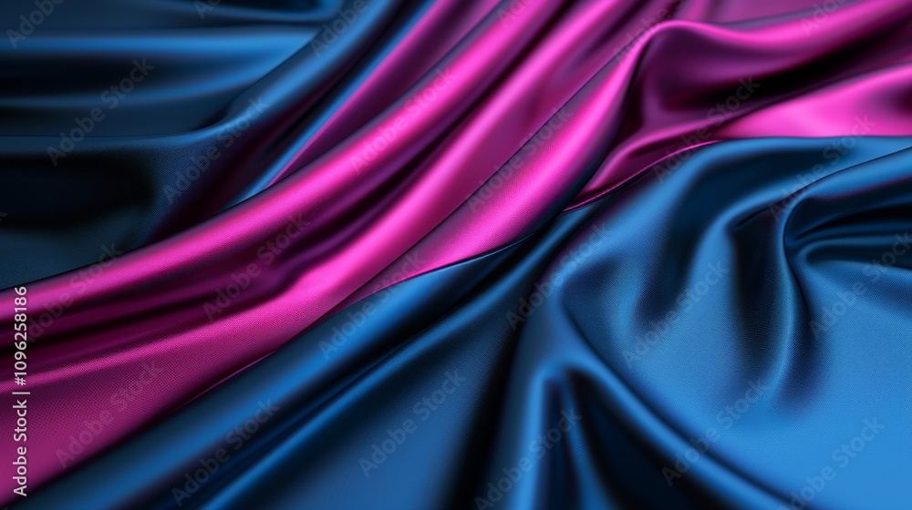 Fototapeta premium Vibrant silk fabric in blue and pink hues.