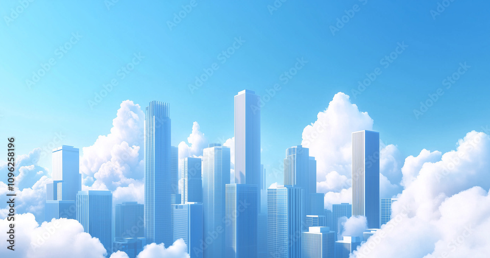 Modern Skyline with High-Rise Office Buildings under Blue Sky Modern Skyline with High-Rise Office Buildings under Blue Sky