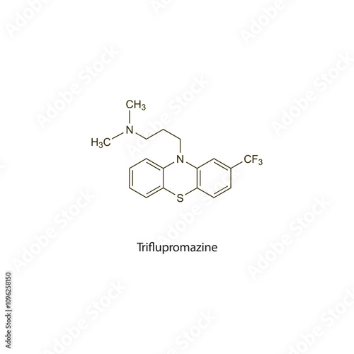 Triflupromazine flat skeletal molecular structure Antipsychotic drug used in Schizophrenia, mania treatment. Vector illustration scientific diagram.