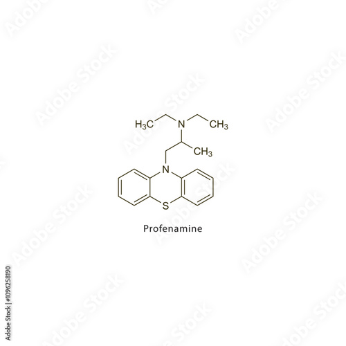 Profenamine flat skeletal molecular structure Anticholinergic drug drug used in Parkinson's disease treatment. Vector illustration scientific diagram. photo