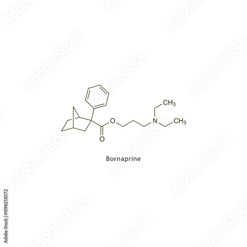 Bornaprine flat skeletal molecular structure Anticholinergic drug drug used in Parkinson's disease treatment. Vector illustration scientific diagram.