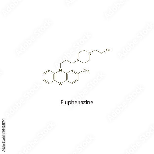 Fluphenazine flat skeletal molecular structure Antipsychotic drug used in Schizophrenia, mania treatment. Vector illustration scientific diagram.