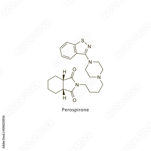 Perospirone flat skeletal molecular structure Atypical Antipsychotic drug used in schizophrenia treatment. Vector illustration scientific diagram.