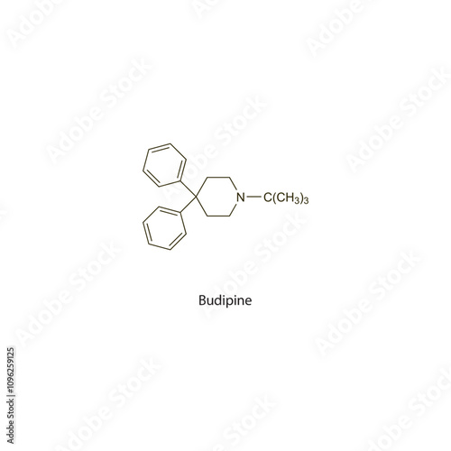 Budipine flat skeletal molecular structure Anticholinergic drug drug used in Parkinson's disease treatment. Vector illustration scientific diagram. photo