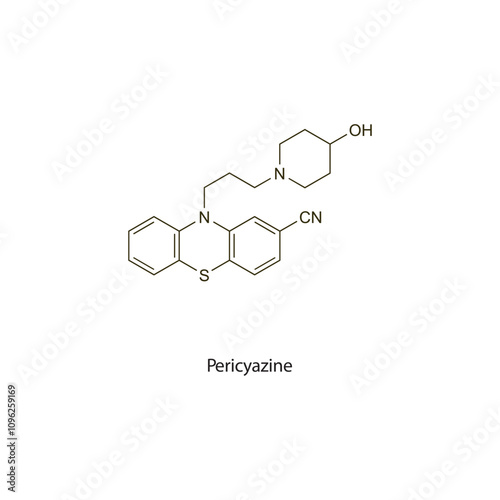 Pericyazine flat skeletal molecular structure Antipsychotic drug used in schizophrenia treatment. Vector illustration scientific diagram.