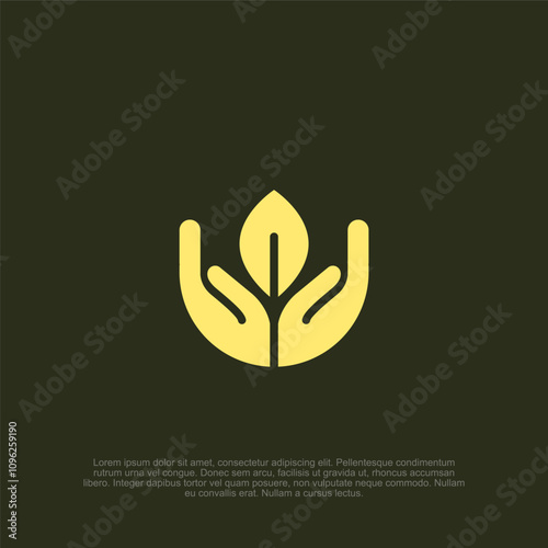 Plant, sprout leaf in a hand. Hand holding plant outline and filled, nature logo illustration vector.