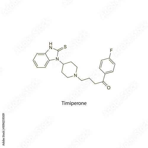 Timiperone flat skeletal molecular structure Antipsychotic drug used in Schizophrenia, mania treatment. Vector illustration scientific diagram.