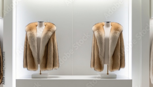 animal fur with two skinned fox stoles for sale in luxury fur shop. photo