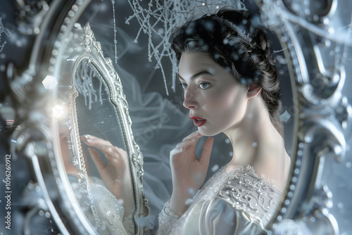 Enchanting Portrait in a Silver Magic Mirror