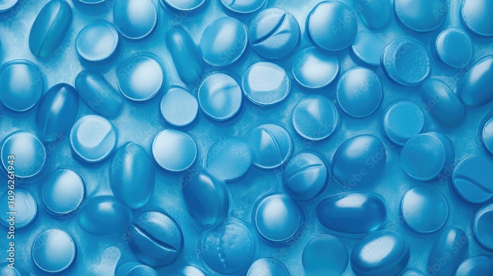 A sea of blue capsules and tablets scattered across a soft surface, showcasing various shapes and sizes that symbolize pharmaceutical medicine and health remedies. A sea of blue capsules and tablets scattered across a soft surface, showcasing various shapes and sizes that symbolize pharmaceutical medicine and health remedies.