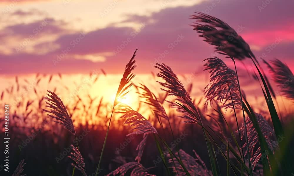 Sunset Silhouettes of Tall Grasses in a Vibrant Pink Hue Sunset Silhouettes of Tall Grasses in a Vibrant Pink Hue