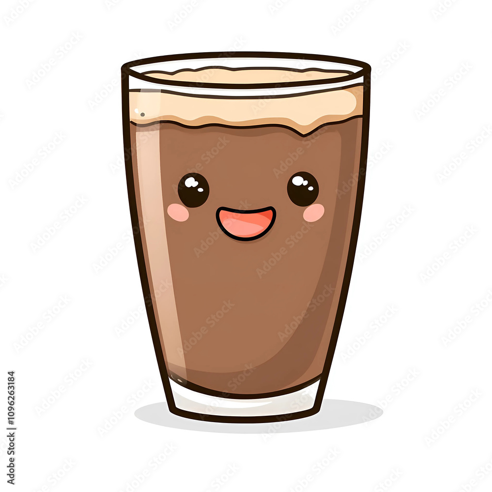 Kawaii cartoon glass of chocolate drink Kawaii cartoon glass of chocolate drink
