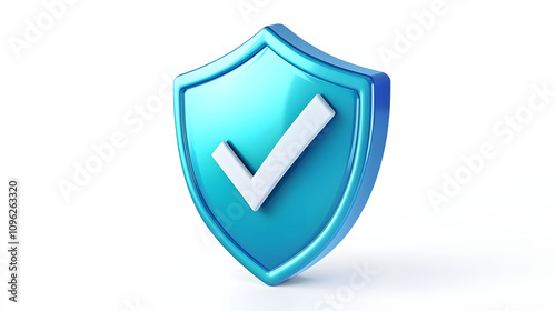  cartoon 3d Icon safety shield check mark perspective . . 3d vector illustration. white background