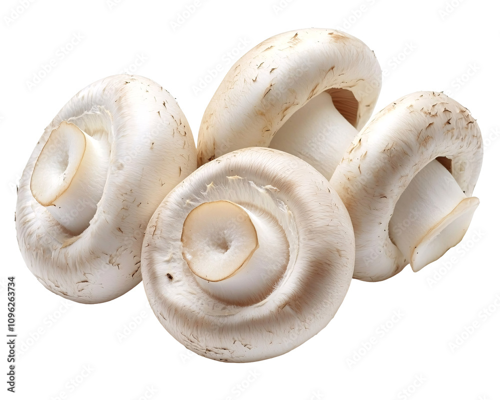 a group of mushrooms on a white background