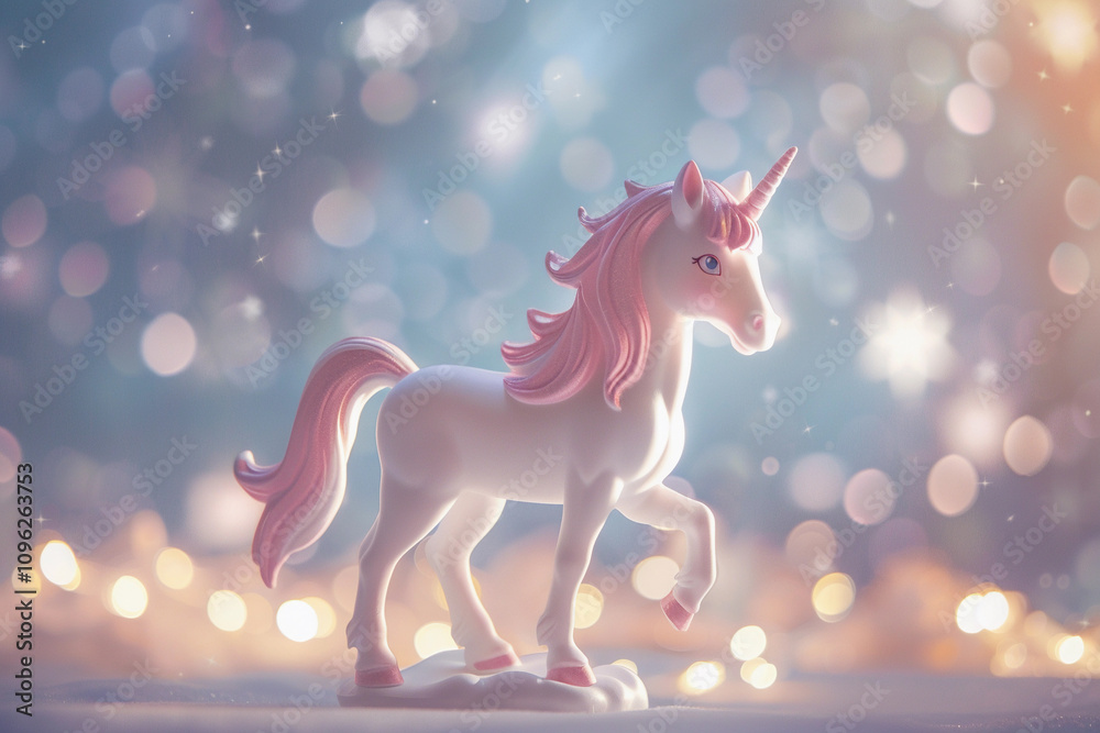 Fototapeta premium Fantastically beautiful mythological pink unicorn with long horn