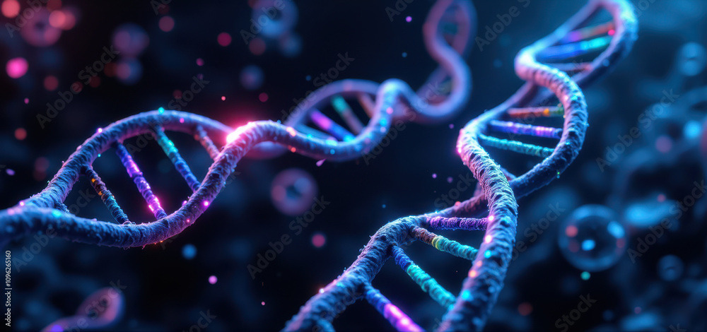 Image featuring a colorful representation of DNA molecules with vibrant colors and unique molecular identifiers (UMIs) highlighted. Image featuring a colorful representation of DNA molecules with vibrant colors and unique molecular identifiers (UMIs) highlighted.