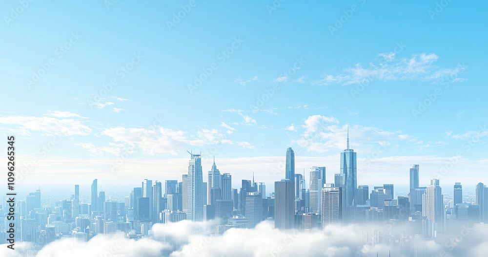 Modern Skyline with High-Rise Office Buildings under Blue Sky