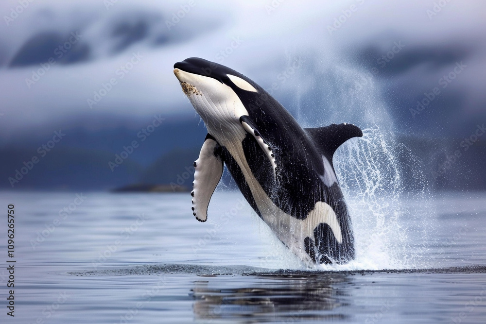 Fototapeta premium Fantastically beautiful majestic huge whale in deep ocean