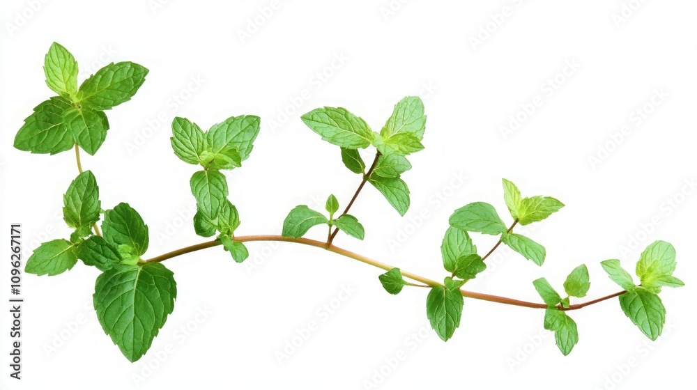 Fresh Mint Branch Closeup