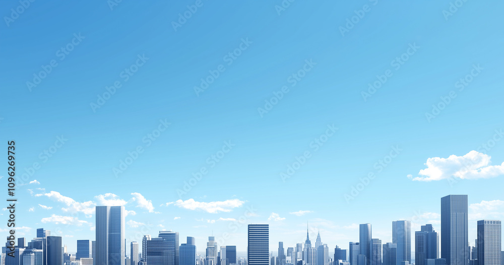 Modern Skyline with High-Rise Office Buildings under Blue Sky Modern Skyline with High-Rise Office Buildings under Blue Sky