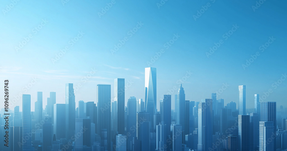 Modern Skyline with High-Rise Office Buildings under Blue Sky Modern Skyline with High-Rise Office Buildings under Blue Sky