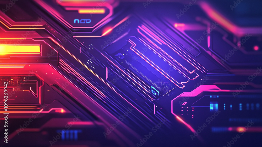 Futuristic Abstract Background: Neon Circuit Board Design for Technology-Themed Wallpaper
