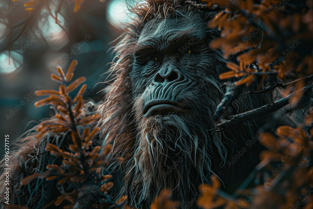 Obraz premium Huge fantasy hairy yeti character in outdoor nature background