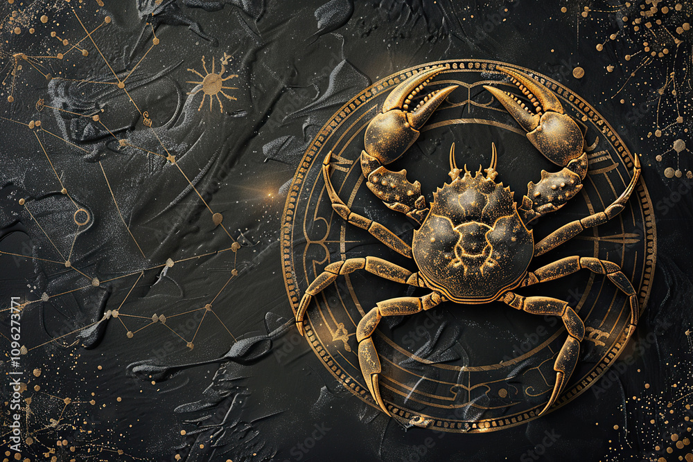 Naklejka premium Astrological composition with concept of Cancer zodiac sign symbol