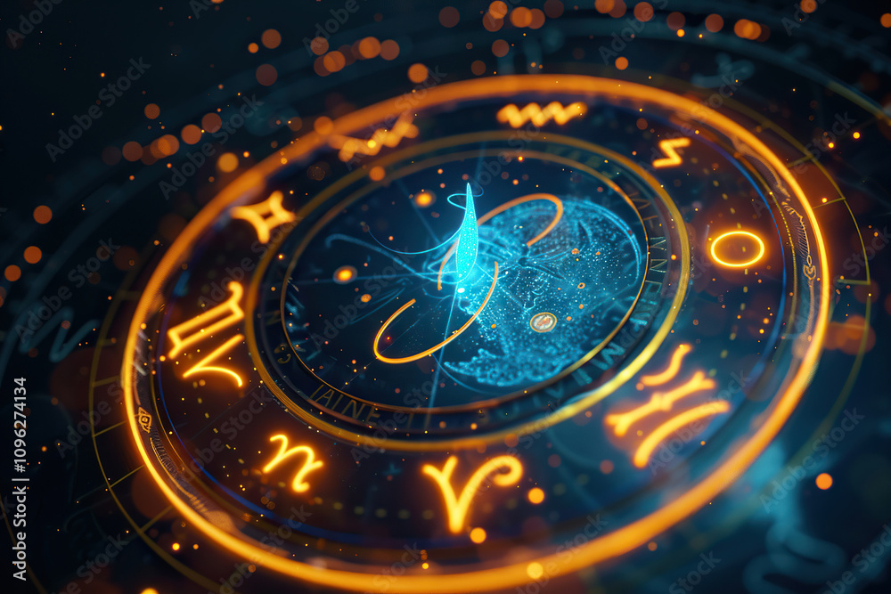 Astrological composition with zodiac circle in signs and symbols Astrological composition with zodiac circle in signs and symbols
