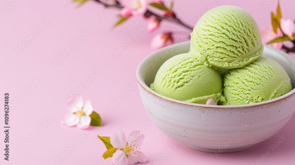 Three scoops of green ice cream in a bowl. Three scoops of green ice cream in a bowl.
