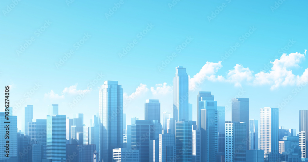 Modern Skyline with High-Rise Office Buildings under Blue Sky Modern Skyline with High-Rise Office Buildings under Blue Sky