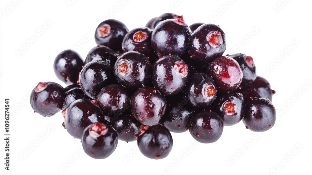 Juicy chokeberries with deep red-purple skin and tart flavor, isolated on a white background Juicy chokeberries with deep red-purple skin and tart flavor, isolated on a white background