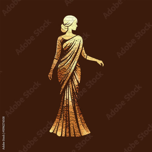 Elegant Modern Saree Silhouette Logo Design in Golden Gradient for Fashion Branding