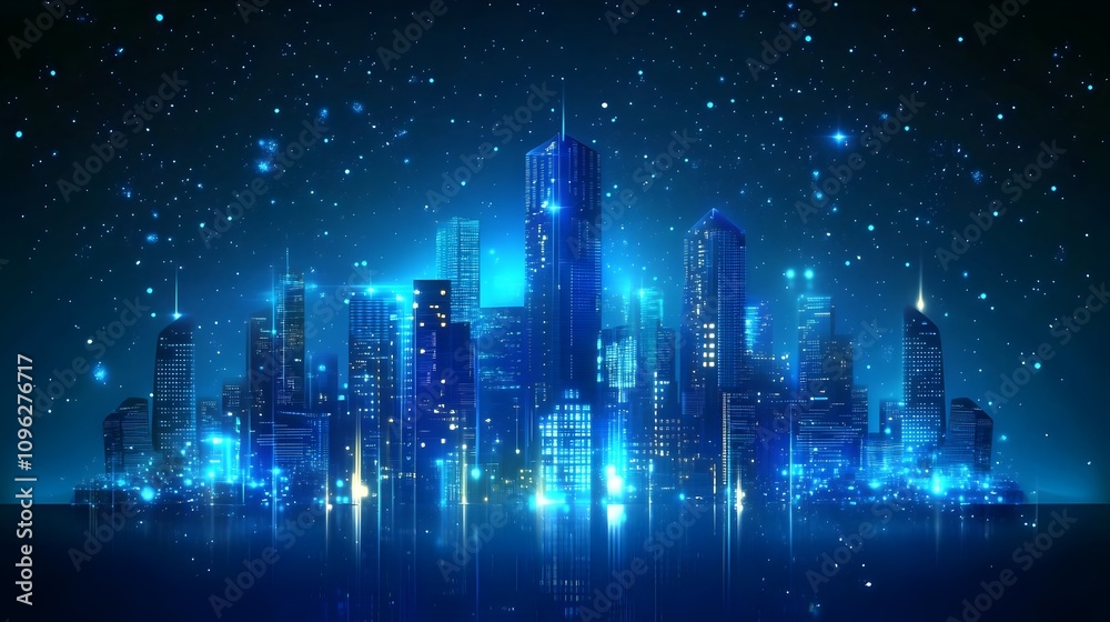 Metaverse Futuristic technology smart city.. Digital futuristic data skyscrapers on technological blue background. Business, science, internet concept,big data connection technology concept. 3d render Metaverse Futuristic technology smart city.. Digital futuristic data skyscrapers on technological blue background. Business, science, internet concept,big data connection technology concept. 3d render