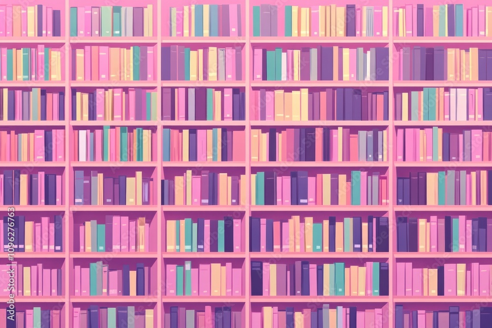 A colorful bookshelf filled with books arranged in a visually appealing pattern. A colorful bookshelf filled with books arranged in a visually appealing pattern.