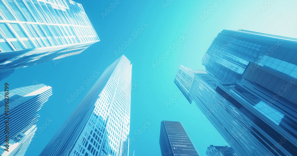 Fototapeta premium Modern Skyline with High-Rise Office Buildings under Blue Sky