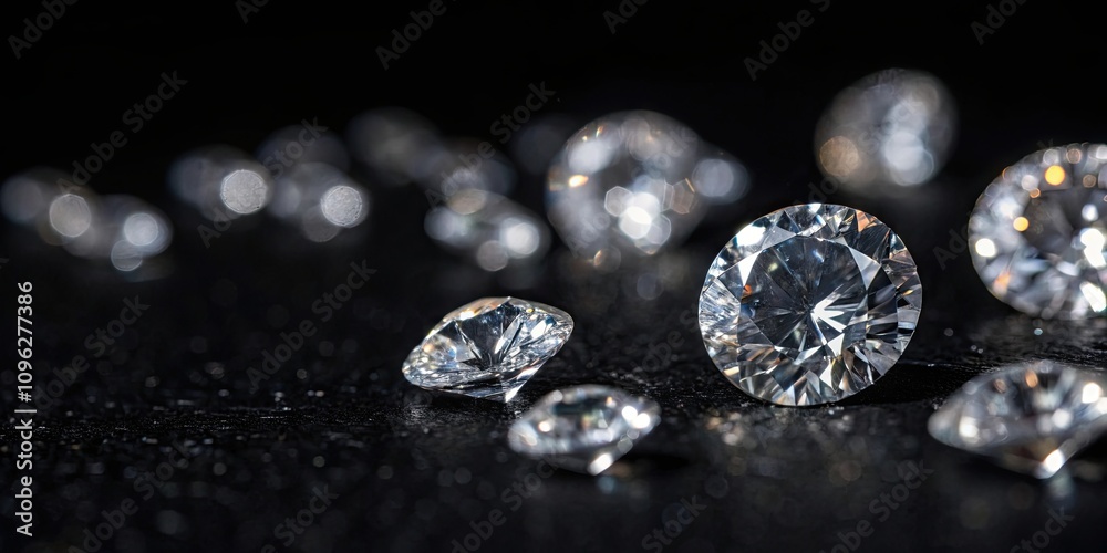 Close-up of sparkling diamonds on dark background, luxury, gemstone, precious, jewelry, expensive, reflection, cut, clarity Close-up of sparkling diamonds on dark background, luxury, gemstone, precious, jewelry, expensive, reflection, cut, clarity