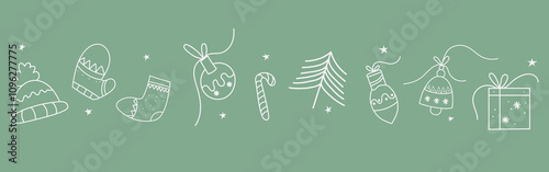 Vector illustration of hand drawn Merry Christmas elements line art