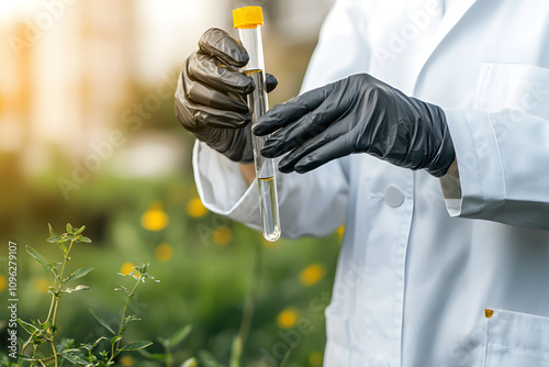 Close-Up of Scientist Collecting Water Sample from Factory Waste in Nature for Environmental Analysis