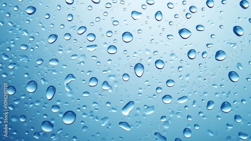 Raindrops glistening on a blue background, creating a refreshing and elegant natural pattern with ample space for text or graphics.