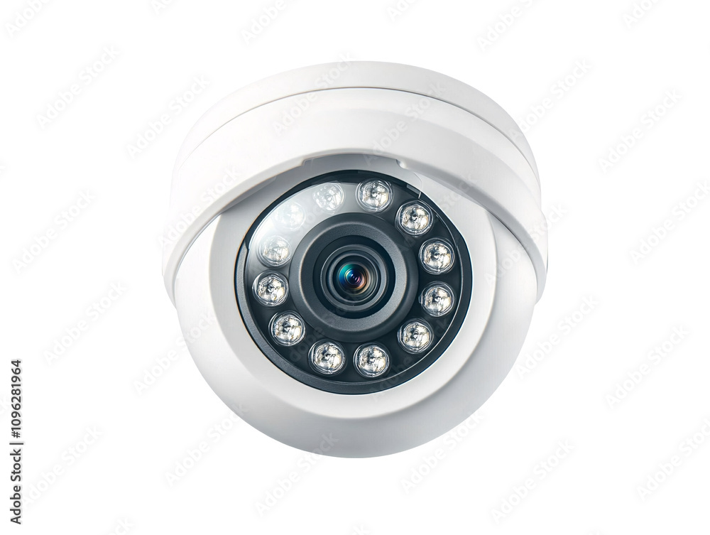 a white circular camera with a circular lens a white circular camera with a circular lens