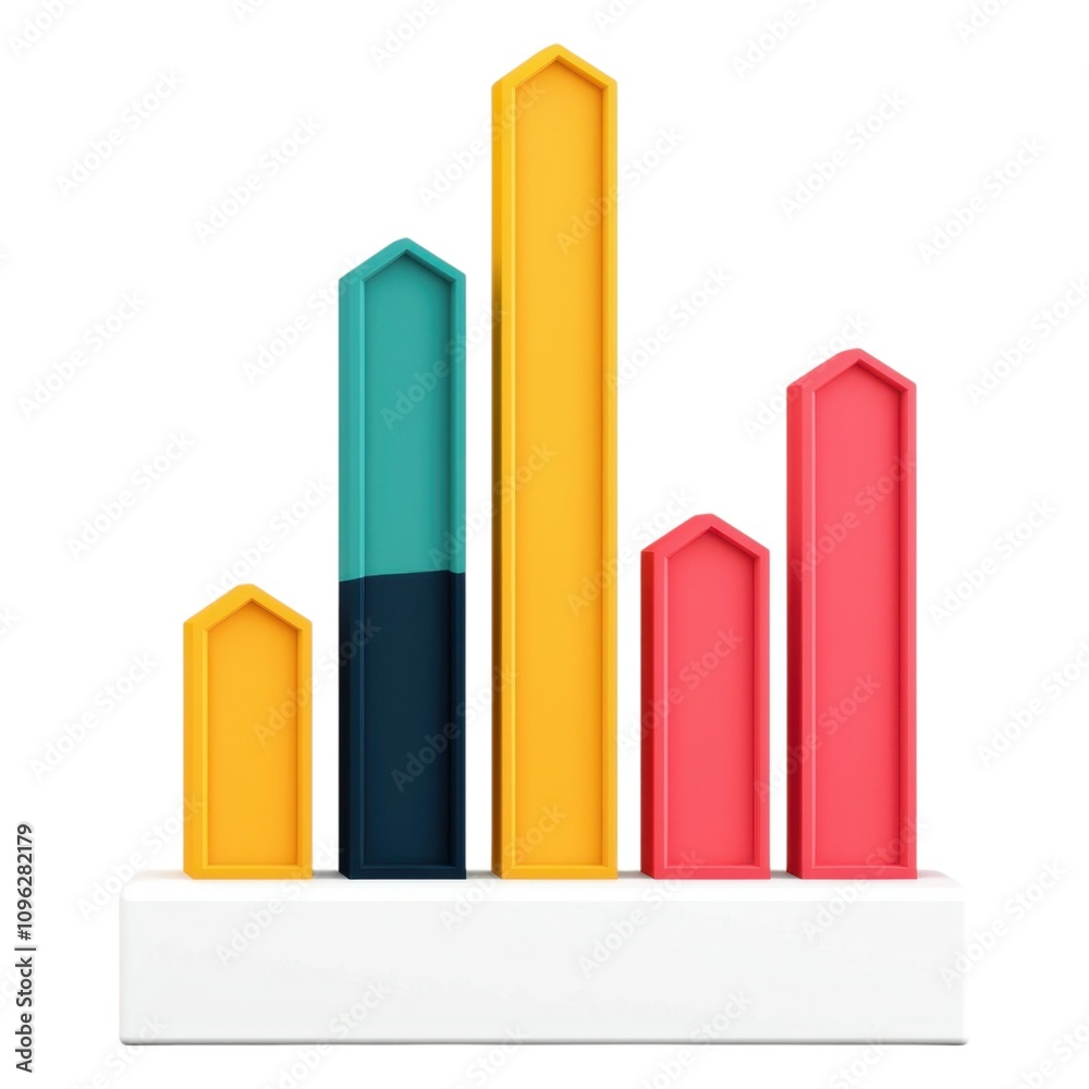 A colorful bar graph representing data trends and comparisons with varying heights and vibrant colors. A colorful bar graph representing data trends and comparisons with varying heights and vibrant colors.